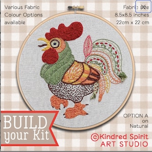 Hand Embroidery Kit ; Chicken pattern ; Cockerel design ; 7 inch Hoop Art ; Farm Animal ; Kitchen Decor ; DIY craft