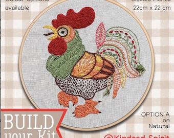Rooster Hand Embroidery Kit: Farm Animal DIY Craft, 7" Hoop Art