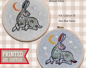 Hare Embroidery Kit ; Rabbit Embroidery Design ; Bunny Pattern ; Hand Embroidery Hoop Art ; Year of the Rabbit ; Celtic Zodiac needlepoint