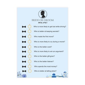 Jeu de douche nuptiale sur le thème de Bridgerton "Bride or Groom" (enveloppes incluses)