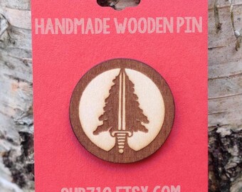 The Bookhouse Boys Handmade Wooden Lapel Pin Badge 30mm (Twin Peaks, Dale Cooper, TV)