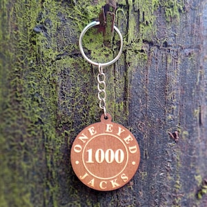 One Eyed Jacks Poker Chip Handmade Wooden Keyring (Twin Peaks, David Lynch, TV)