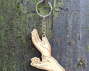 Laura Palmer "Meanwhile" Hands Handmade Wooden Keyring (Twin Peaks, David Lynch, TV)