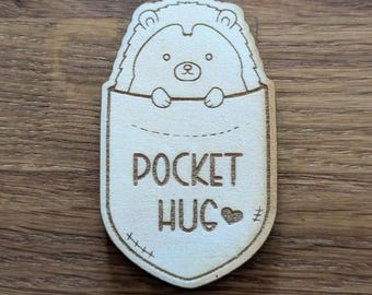 Handmade Wooden Pocket Hug – Engraved Basswood, Personalized Gift