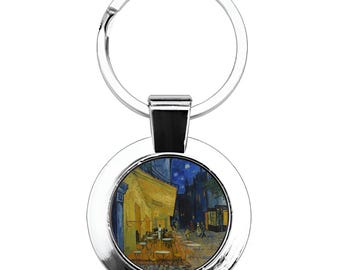Café Terrace at Night Metal Keyring with Giftbox