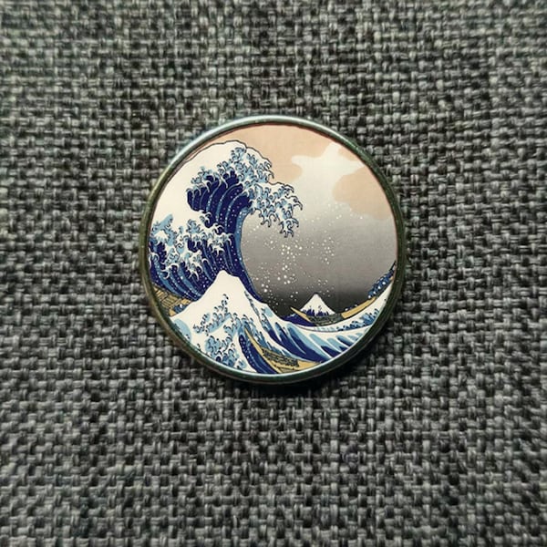 Badge La grande vague au large de Kanagawa 25 mm (Art, peinture, Hokusai)