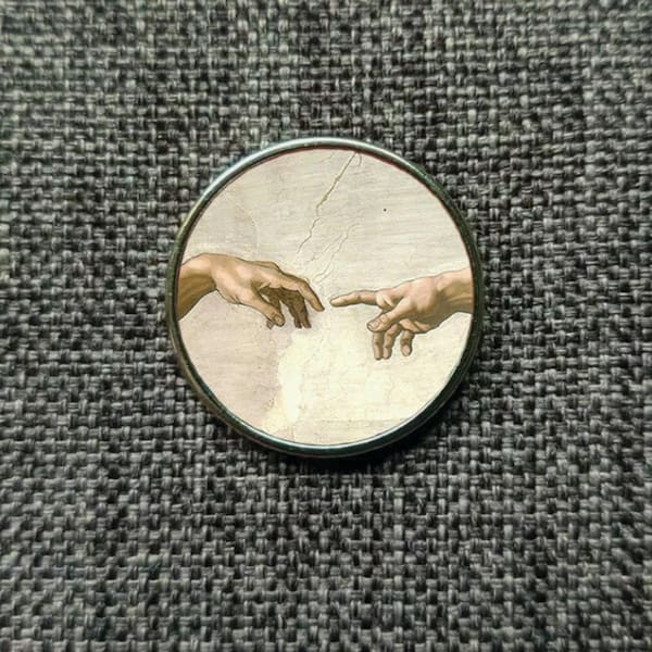 De creatie van Adam reversspeldbadge 25 mm (kunst, schilderkunst, Michelangelo)