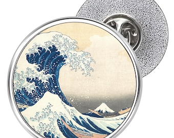Great Wave off Kanagawa Lapel Pin, Hokusai Art Badge (25mm)