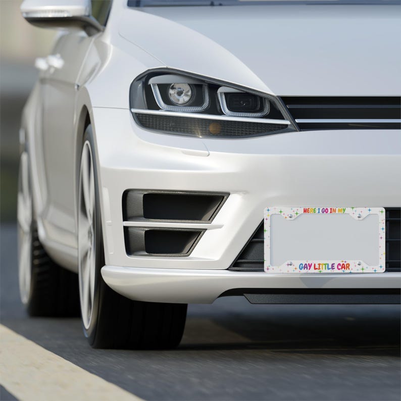 Grappig metalen kentekenplaatframe Gay autootje - LGBT Pride-cadeau, regenboog kentekenplaathouder, queer auto-accessoires, uniek grappig voertuig afbeelding 3