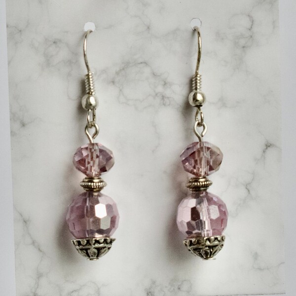 Pinkish Lavender faceted glass drop earrings