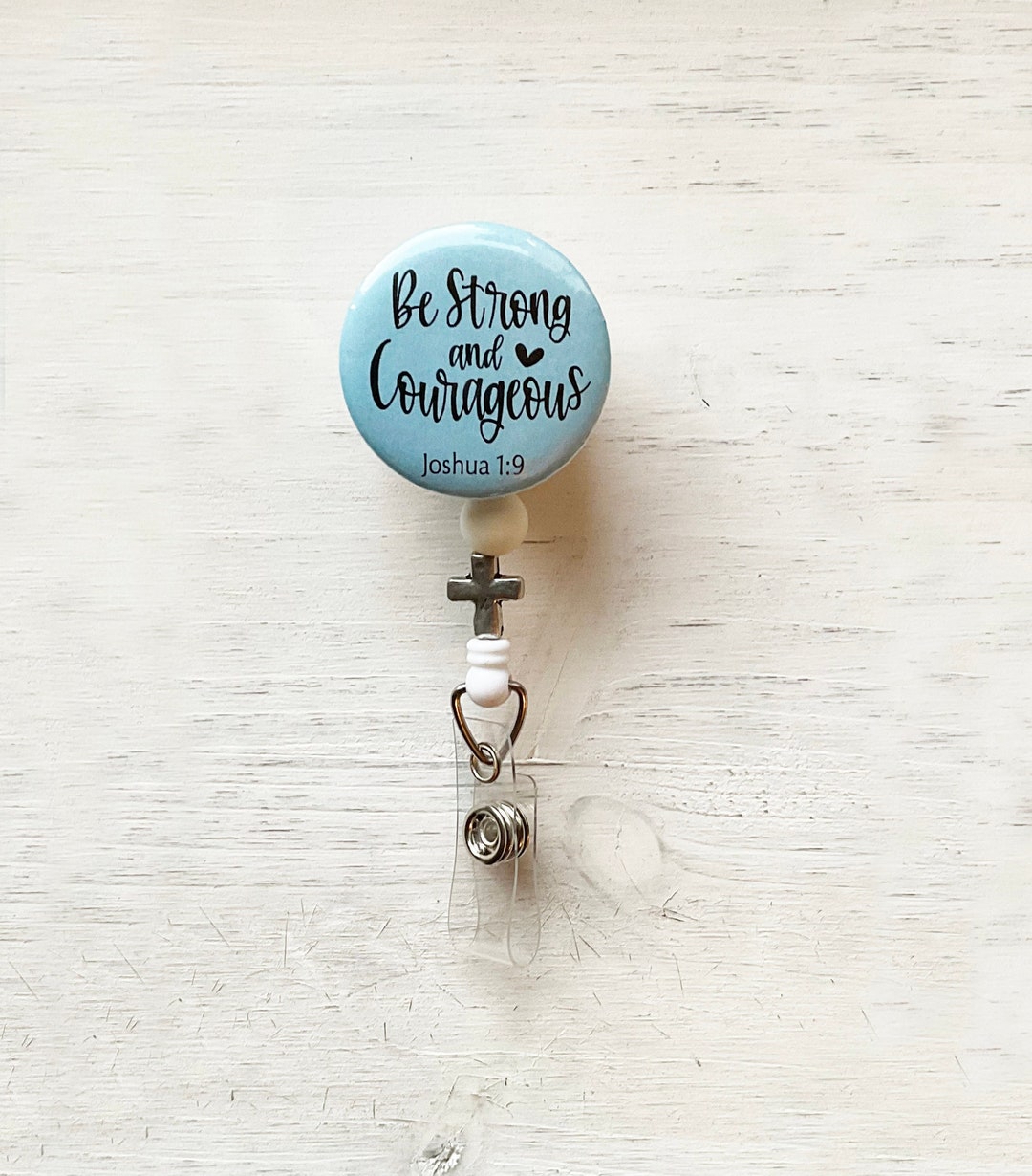 Be Strong and Courageous Badge Reel Beaded - Etsy