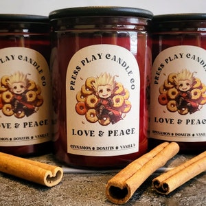 Love & Peace Candle | Trigun Anime Inspired Soy Candle | Cinnamon Sugar Donut Scent | Geeky Gamer Gift