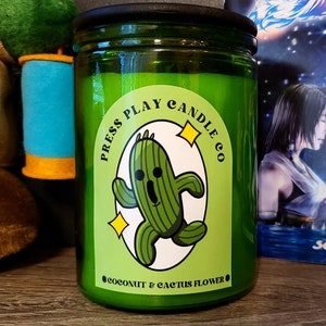 1000 Needles Candle | Cactuar Inspired Final Fantasy Candle | Coconut, Cactus Blossom, Musk & Floral | Gamer Fandom Gift