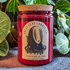 No Face Candle | Spirited Away Inspired Soy Candle | Citrus Mint Tonka Scent | Anime Gift | Geeky Home Fragrance | Fandom Candle