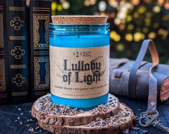 Canción de cuna de luz / Vela de soja inspirada en Zelda / Lavanda y manzanilla / Fragancia para el hogar para gamers de fantasía