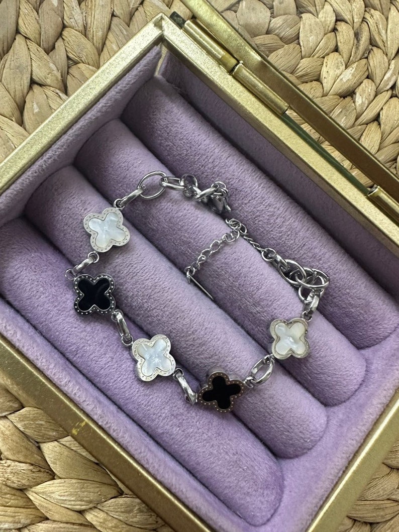 thumbnail image 2 of Sterling Silver Four Leave Clover Bracelet - Adjustable Clover Bracelet - Good Luck Bracelet 2 of 9