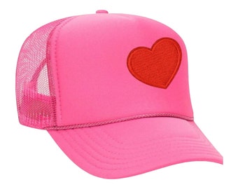 Love Heart Embroidered Patch Trucker Hat, Foam Trucker Hat,  Mesh Trucker Hat, Logo Hat
