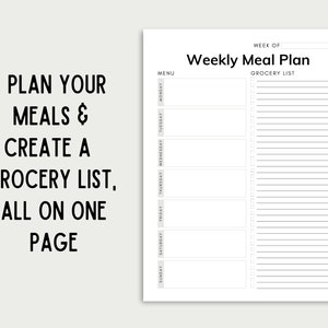 Editable Grocery List and Meal Planner Weekly Meal Plan - Etsy