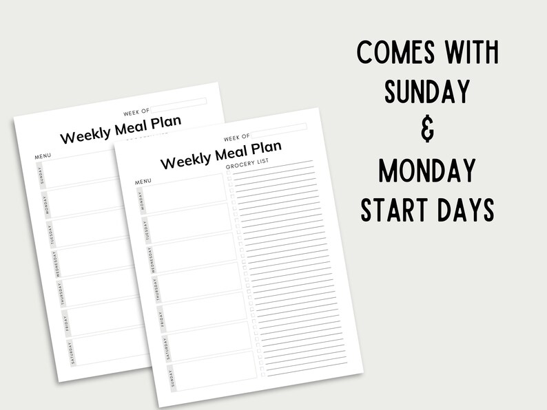 Editable Grocery List and Meal Planner Weekly Meal Plan - Etsy
