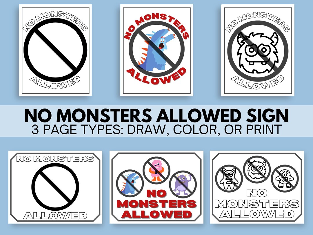 No Monsters Allowed Printable Coloring Page Sign to Help A - Etsy Australia