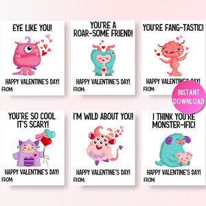 Printable Monster Valentine Cards: Kids Classroom Valentines (PDF)