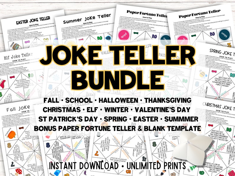 Funny Fortune Teller Printable, Cootie Catcher, Jokes for Kids, Paper