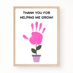 Thank You For Helping Me Grow Printable, Teacher Appreciation Flower Handprint Art,  End of Year Teacher Gift From Student, Thank You Card