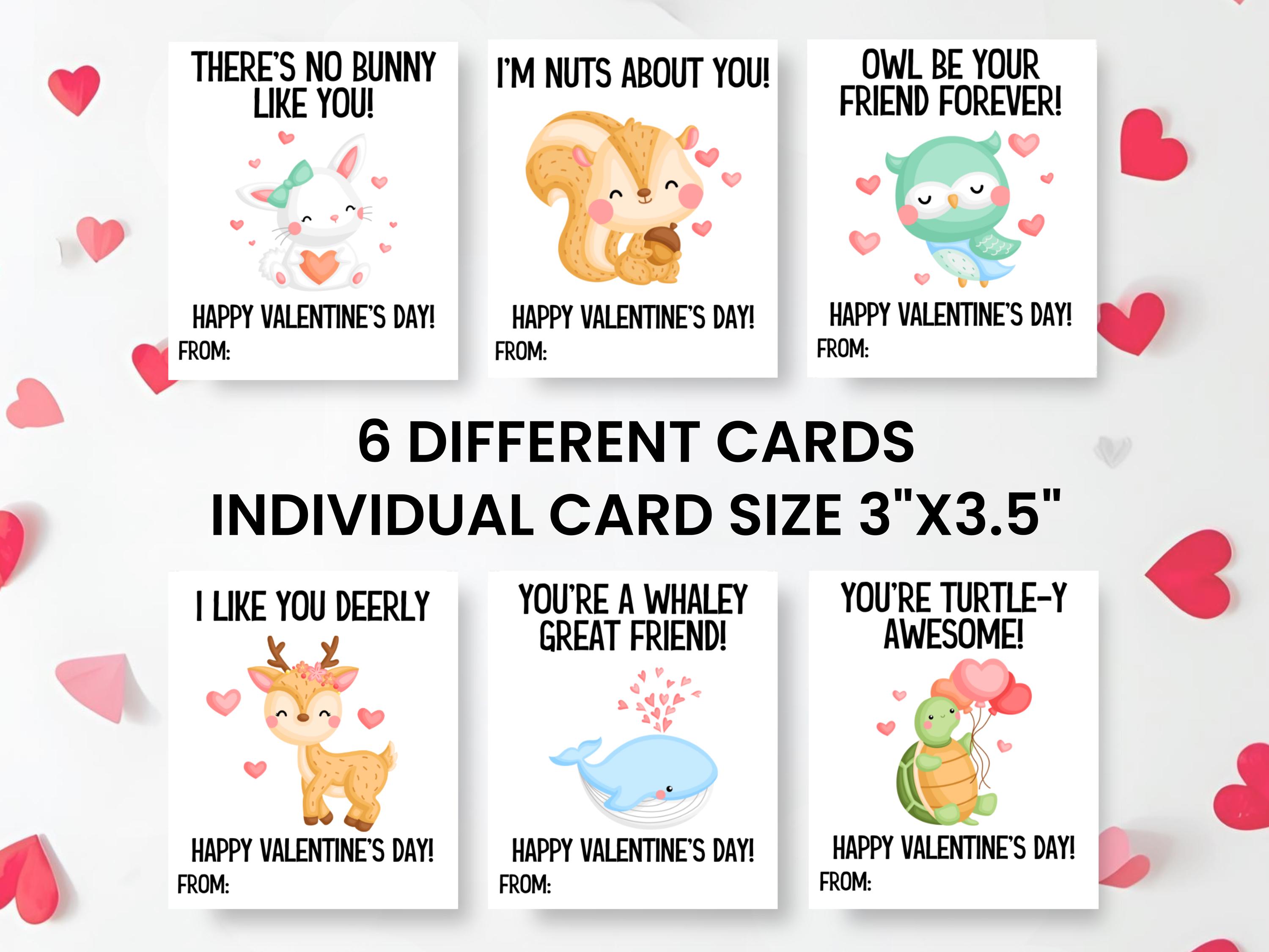 Printable Animal Valentine's Day Cards, Preschool Valentines Cards for ...