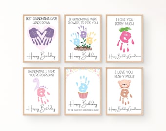 Grandmama Birthday Handprint Card Set: DIY Gift from Grandkids (PDF Download)