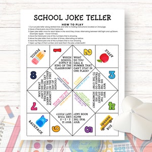 Back to School Jokes Printable Games for Kids, Paper Fortune Teller, Cootie Catcher, Funny Jokes for Kids, Fortune Teller Printable