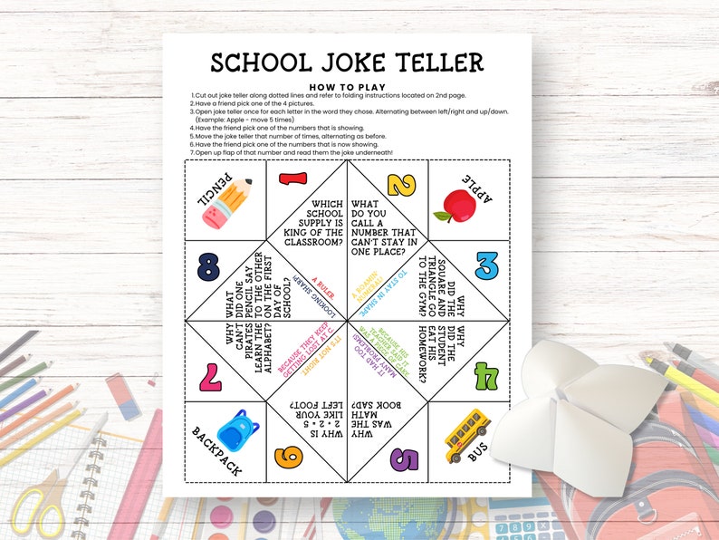 Back to School Jokes Printable Games for Kids, Paper Fortune Teller ...