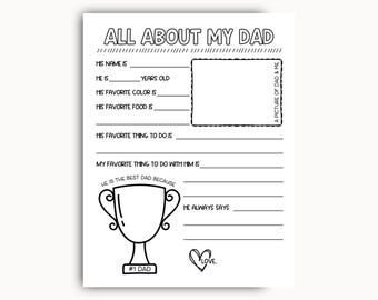 All About My Dad Printable, Fathers Day Printable Gift, Birthday Gift For Dad From Kids, Dad Questionnaire, All About Dad