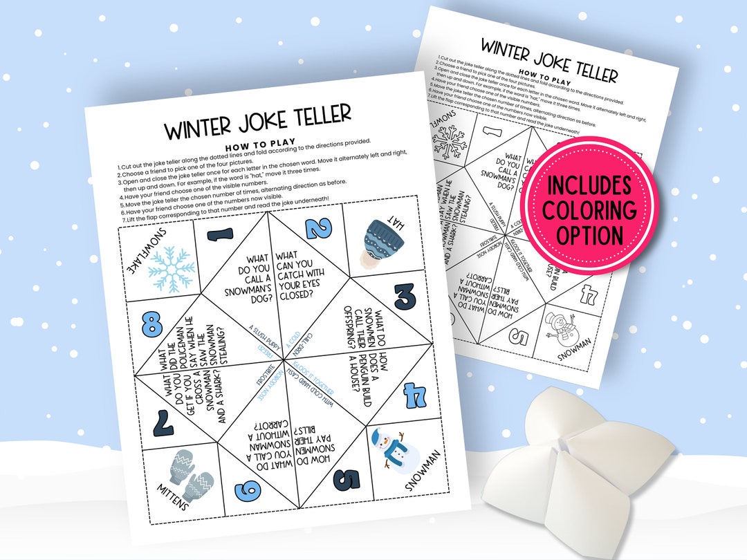 Winter Jokes for Kids, Cootie Catcher Joke Teller, Paper Fortune Teller Printable, Chatterbox ...