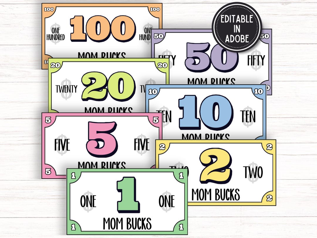 Editable Kids Reward Bucks: Printable Play Money (PDF) - Etsy
