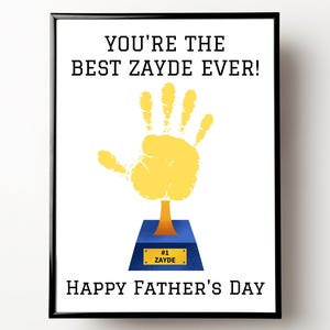 Zayde Fathers Day Handprint Card, Best Zayde Ever, Gift for Zayde From Grandkids, Grandpa Handprint Craft, Printable Happy Father's Day Card