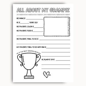 All About My Grampie Printable, Birthday Gift For Grampie From Grandkids, Fathers Day Printable Gift, Grandpa Questionnaire