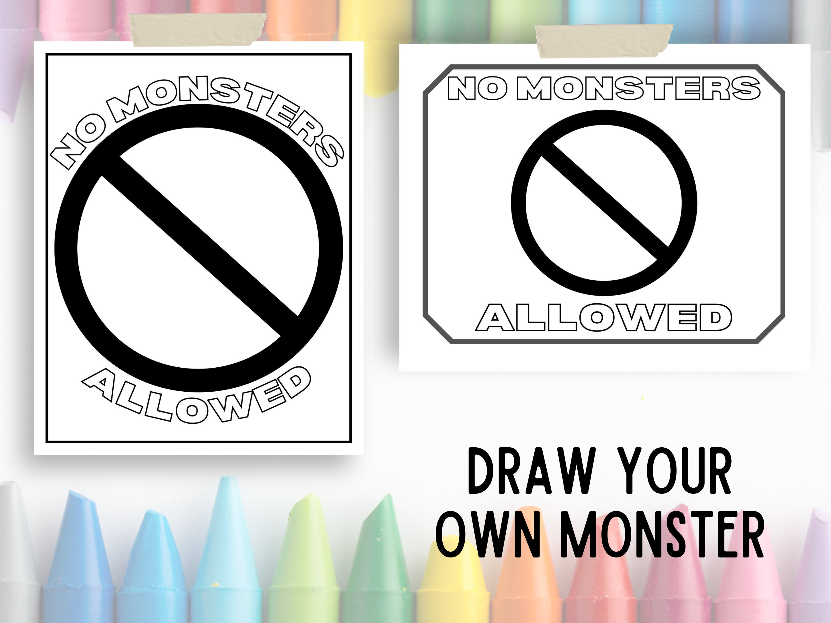 No Monsters Allowed Sign, Kids Printable Coloring Pages , Keep Monsters ...