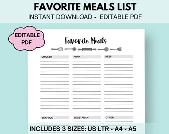 Recipe List Template - Etsy
