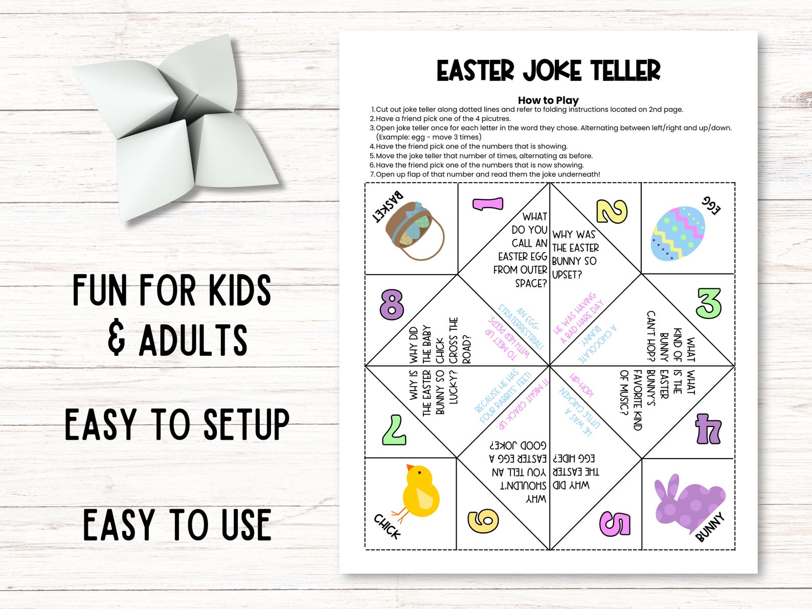 Easter Cootie Catcher Printable, Joke Teller, Printable Easter Games ...