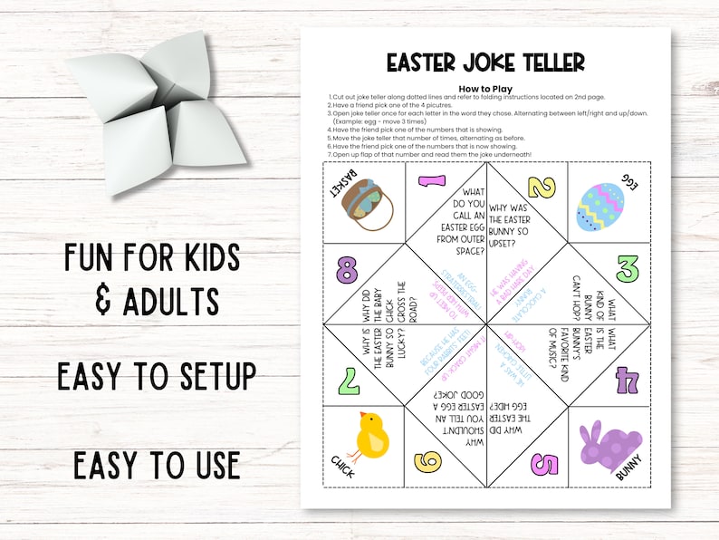 Easter Cootie Catcher Printable, Joke Teller, Printable Easter Games ...