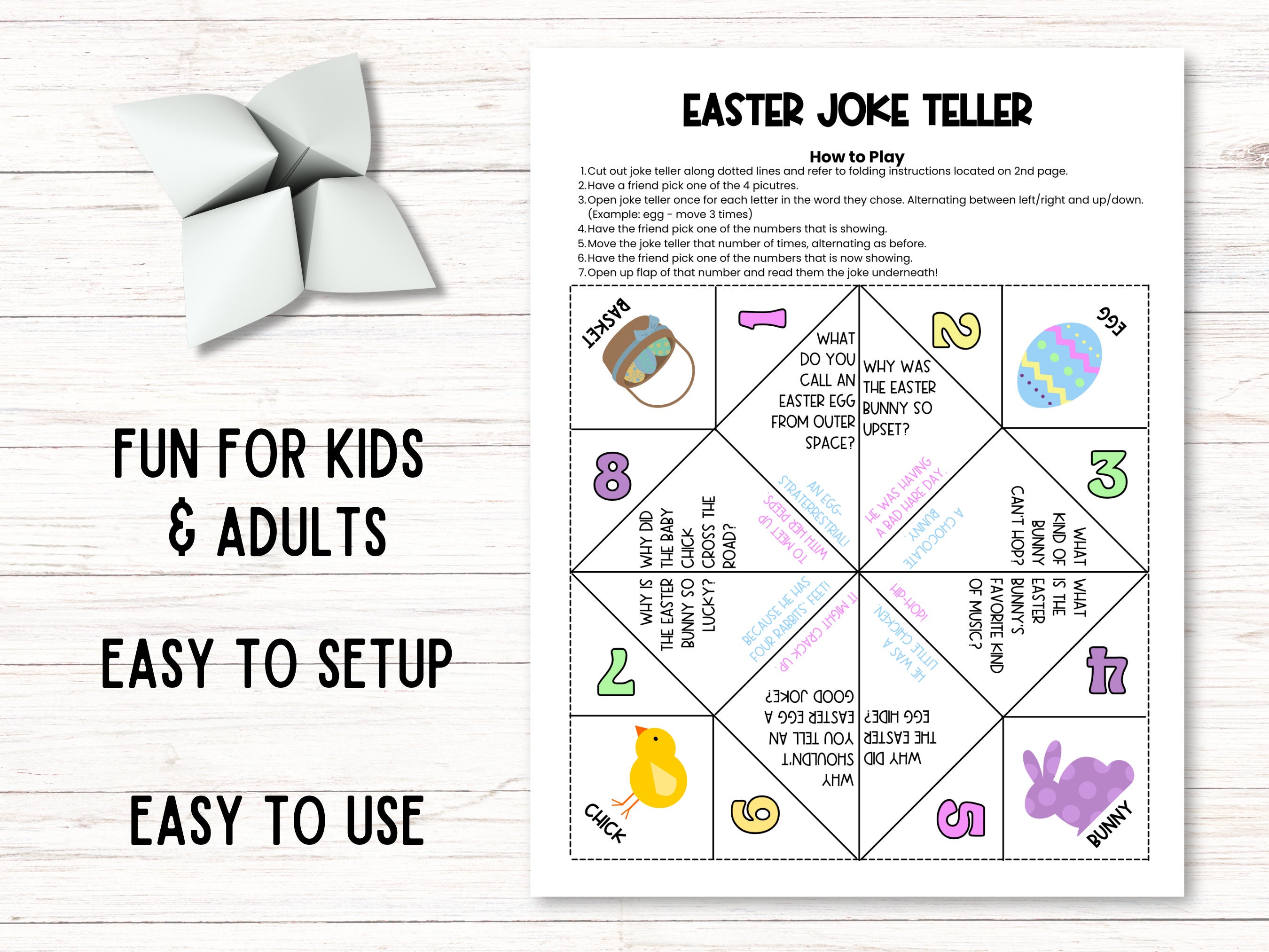 Easter Cootie Catcher Printable, Joke Teller, Printable Easter Games ...