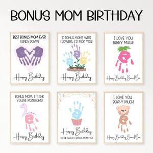 Bonus Mom Handprint Birthday Card, Happy Birthday Bonus Mom Card, Gift for Bonus Mom from Kids, Handprint Art Printable