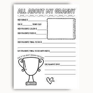 All About My Granny Printable, Mothers Day Printable Gift, Grandma Questionnaire, Granny Birthday Gift From Grandkids