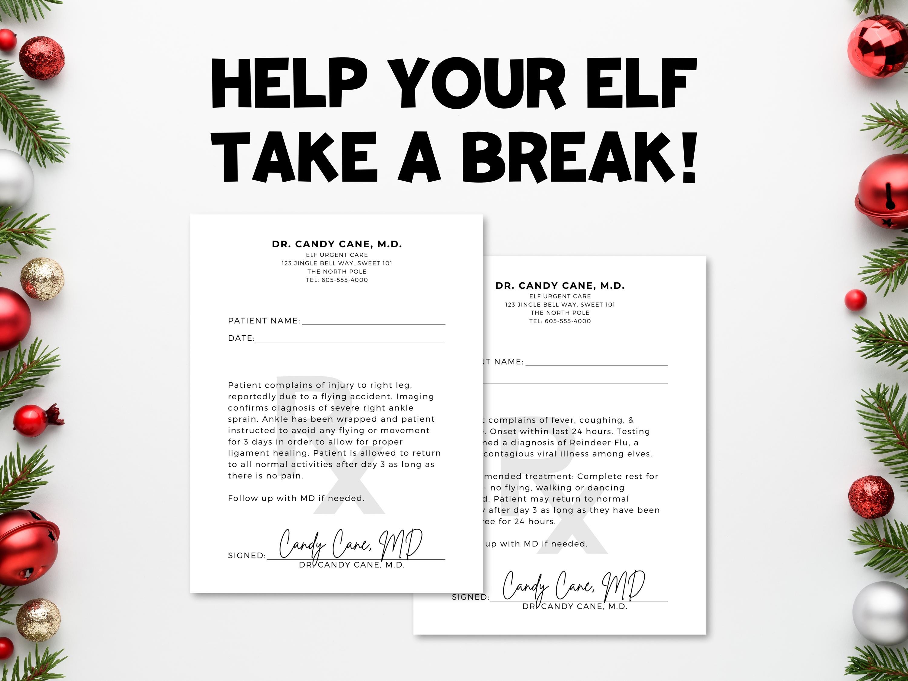 Editable Elf Sick Note: Reindeer Flu, Ankle Sprain (printable PDF) - Etsy