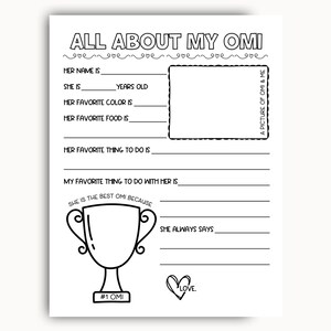 All About My Omi Printable, Grandma Questionnaire, Mothers Day Printable Gift, Omi Birthday Gift From Grandkids