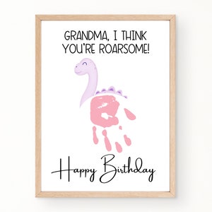 Grandma Birthday Card from Grandkids, Dinosaur Handprint Art, Happy Birthday Handprint Card Printable, Grandma Birthday Gift, Kids Art Gifts