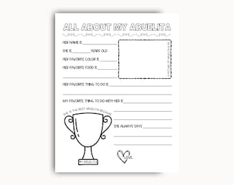 All About My Abuelita Printable, Mothers Day Printable Gift, Grandma Questionnaire, Birthday Gift For Abuelita From Grandkids, Abuelita Gift