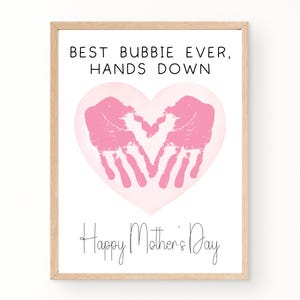 Bubbie Mothers Day Handprint Card, Best Bubbie Ever, Handprint Mothers Day Gift, Mothers Day Printable Gift From Grandkids