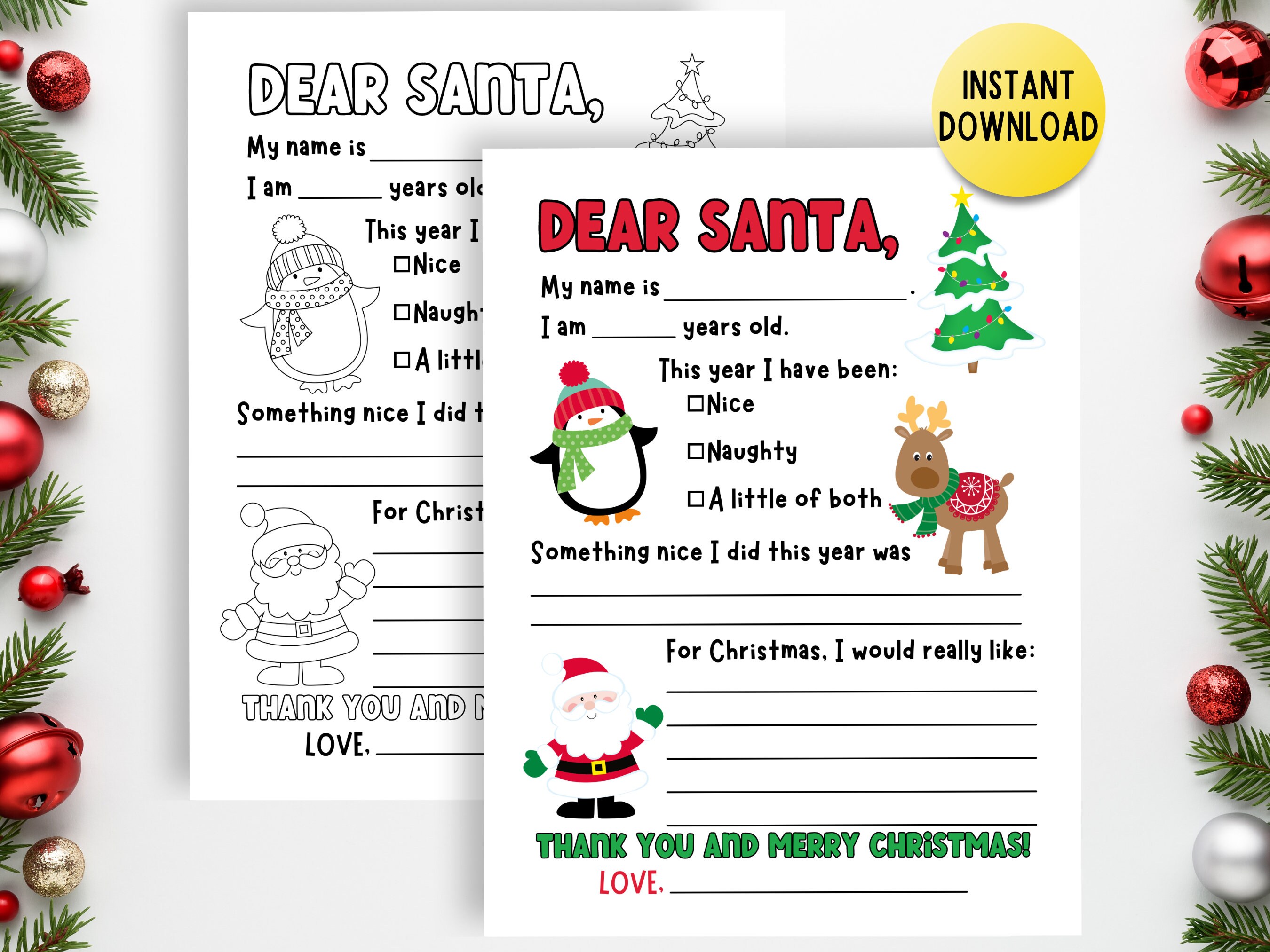 Letter to Santa Printable, Christmas Letter Template, Kids Letter to ...