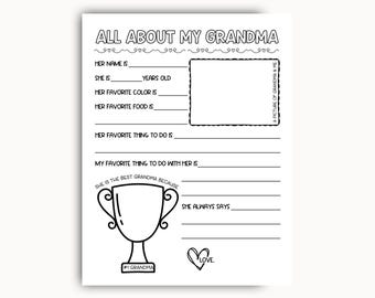 All About My Grandma Printable, Mother's Day Gift for Grandma, Grandma Questionnaire, Grandma Birthday Gift From Grandkid, Grandparents Day